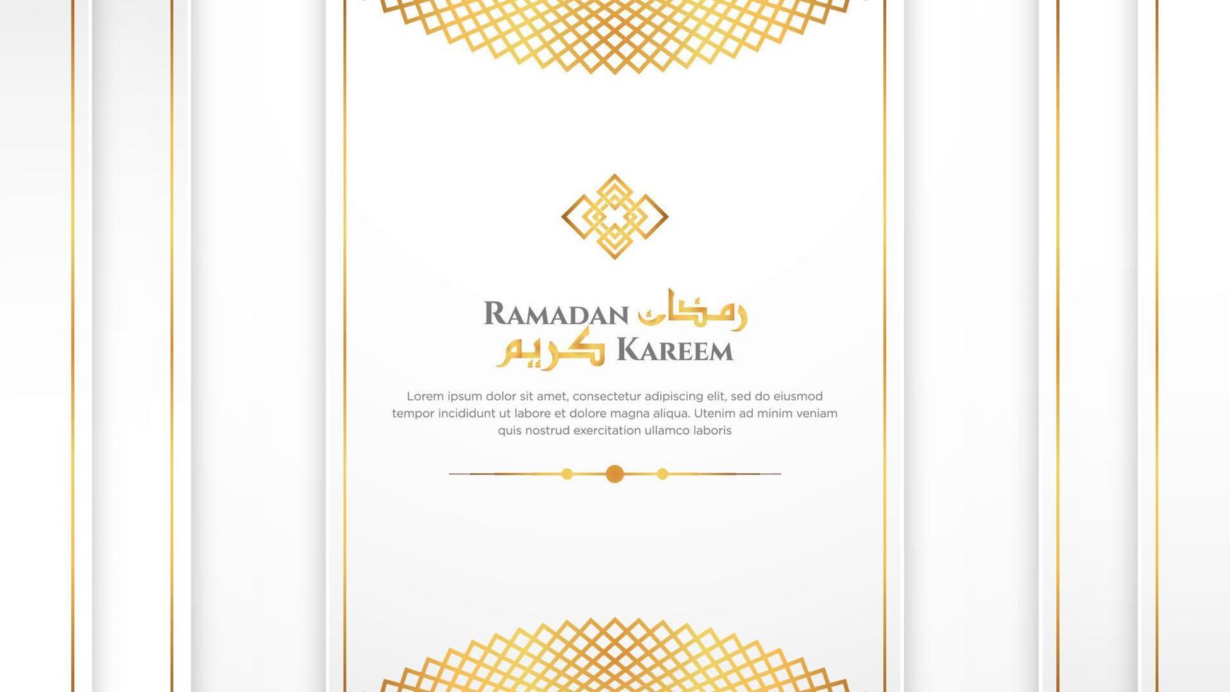 Luxury Ramadan Kareem Islamic Background Used for Sale Banner, Poster. With Arabic Pattern, Islamic Border, and Decorative Hanging Lanterns Ornament. vector