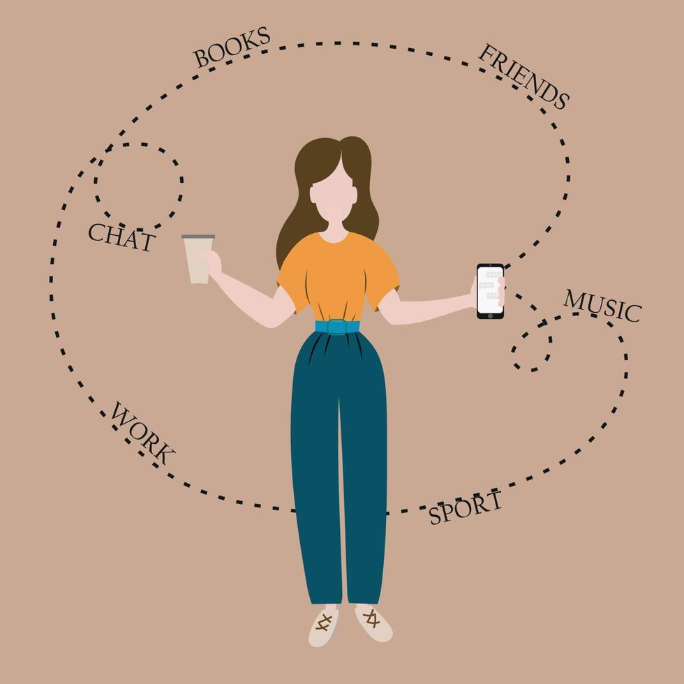 A lady with phone and coffee vector