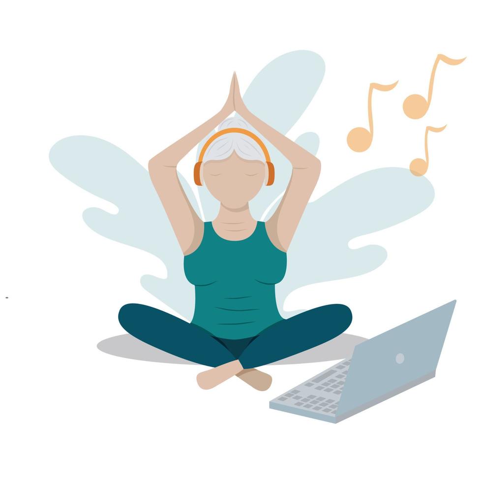 An old lady doing yoga vector