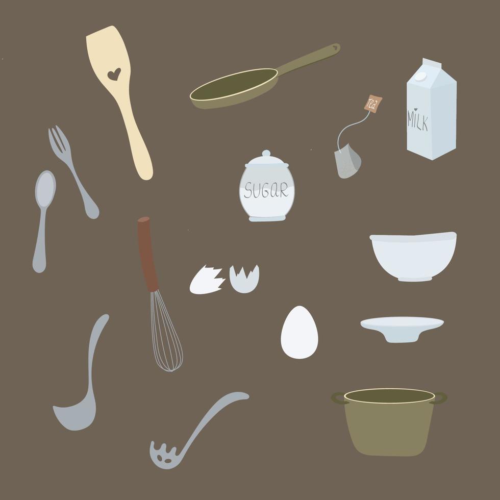Set of kitchen utensils vector
