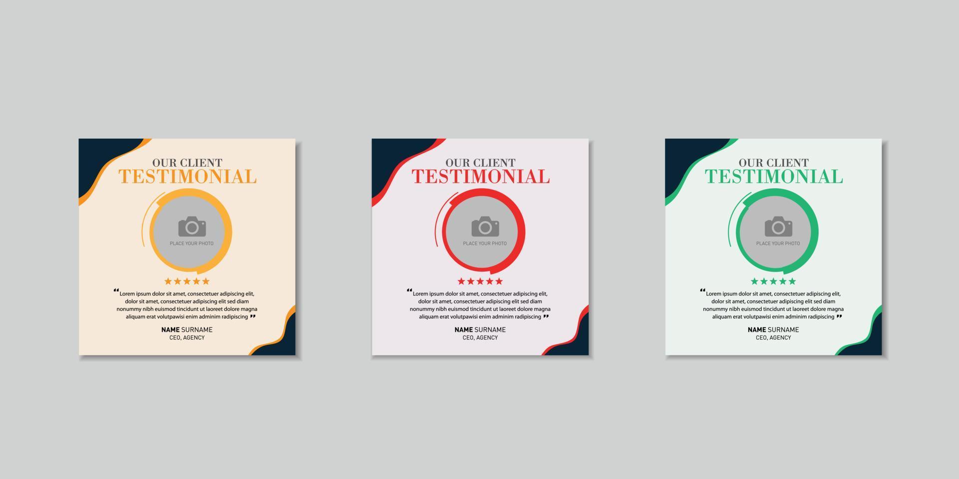 Customer feedback testimonial social media post banner template. client testimonials social media post banner design template vector