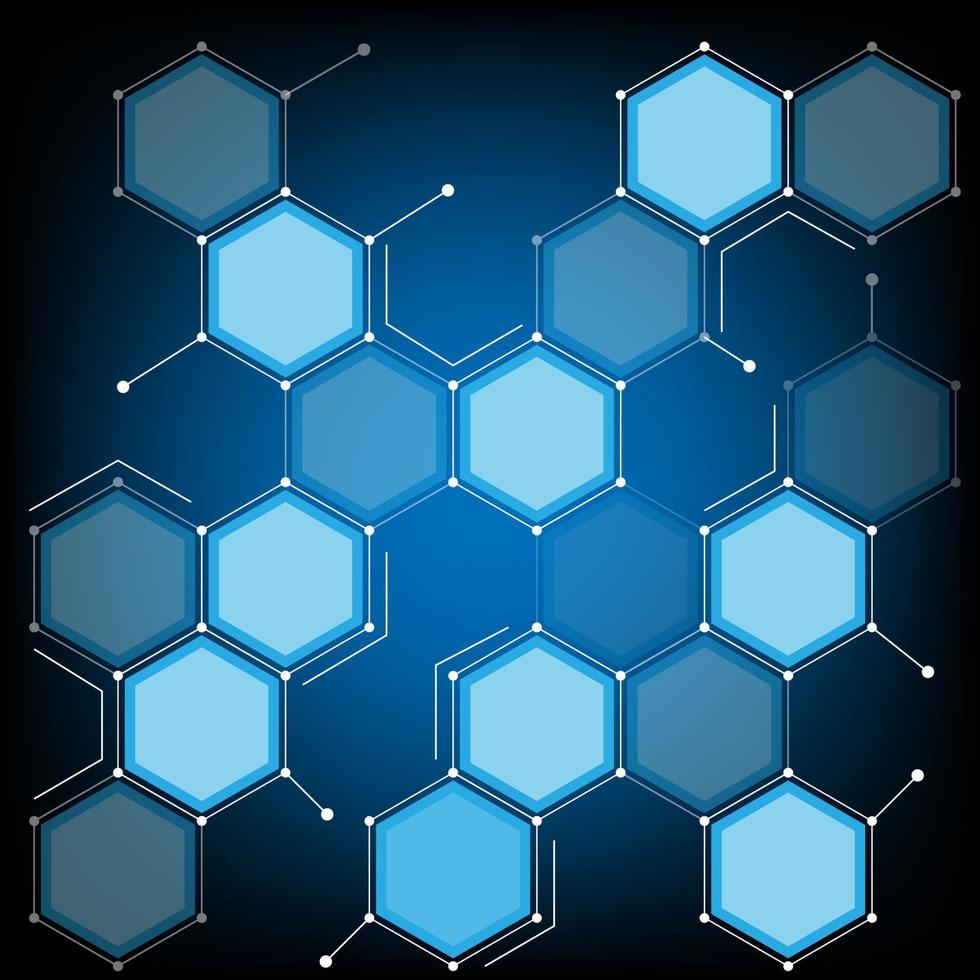 tecnología abstracta de forma hexagonal vectorial y concepto de fondo científico con química de moléculas de color azul vector