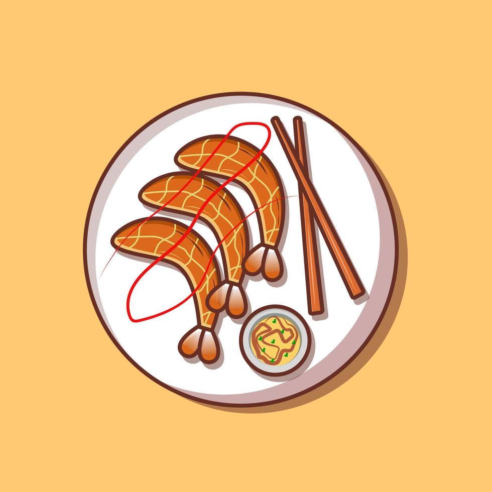 delicioso vector de ilustración de camarones a la parrilla para icono de comida