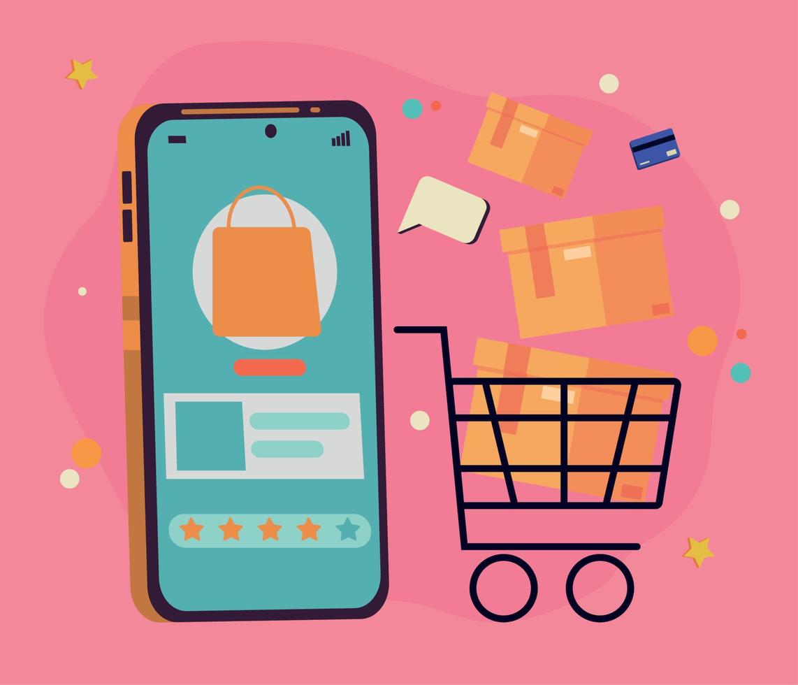 online shopping mobile and cart vector