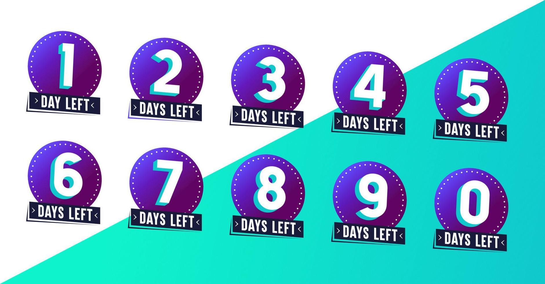 Flashy number of days left. Stickers and banners timer pack. vector