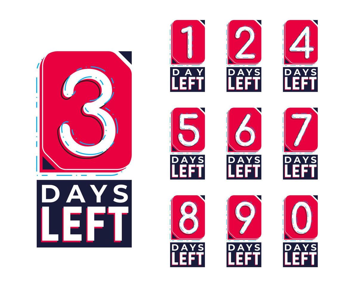 Days left red numbers. Stickers and banners timer pack. vector