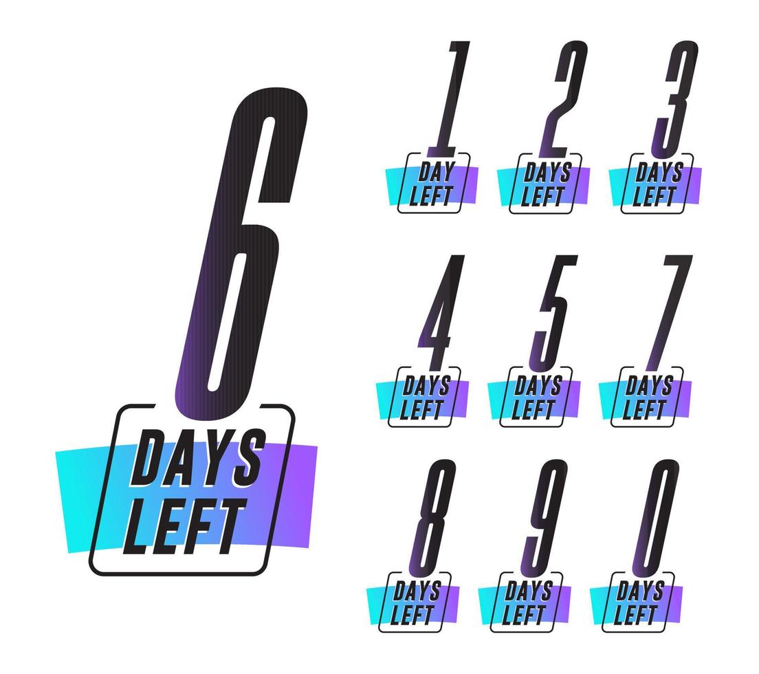 Flashing numbers of days left. Stickers and banners timer pack. vector