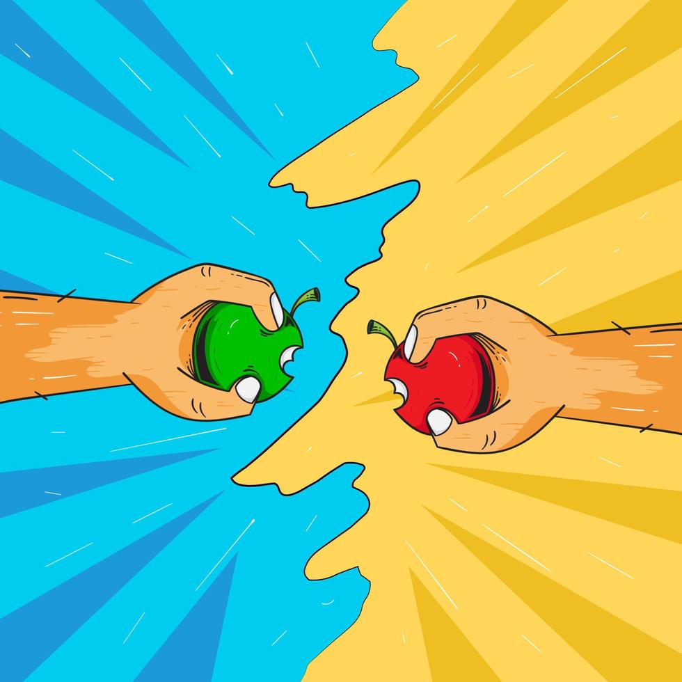 hand holding apple illustration vector