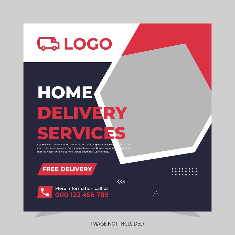 Delivery service instagram post or square web banner template vector