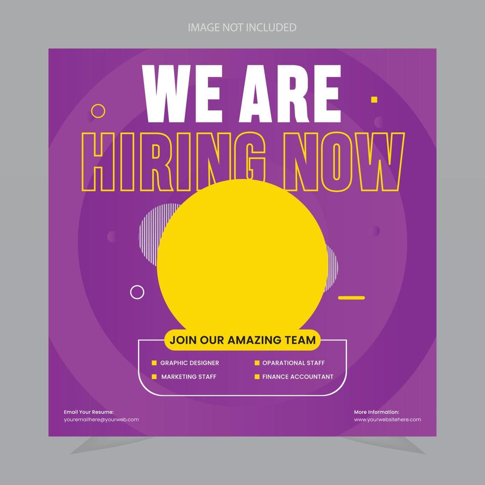 We are hiring job vacancy square banner or social media post template vector