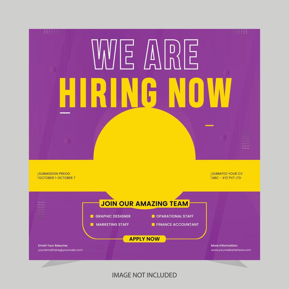 We are hiring job vacancy square banner or social media post template vector