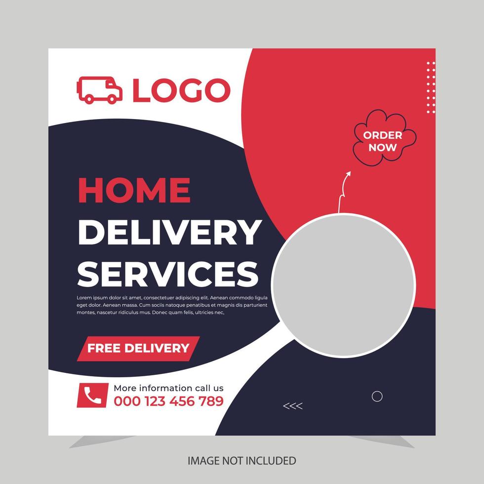 Delivery service instagram post or square web banner template vector