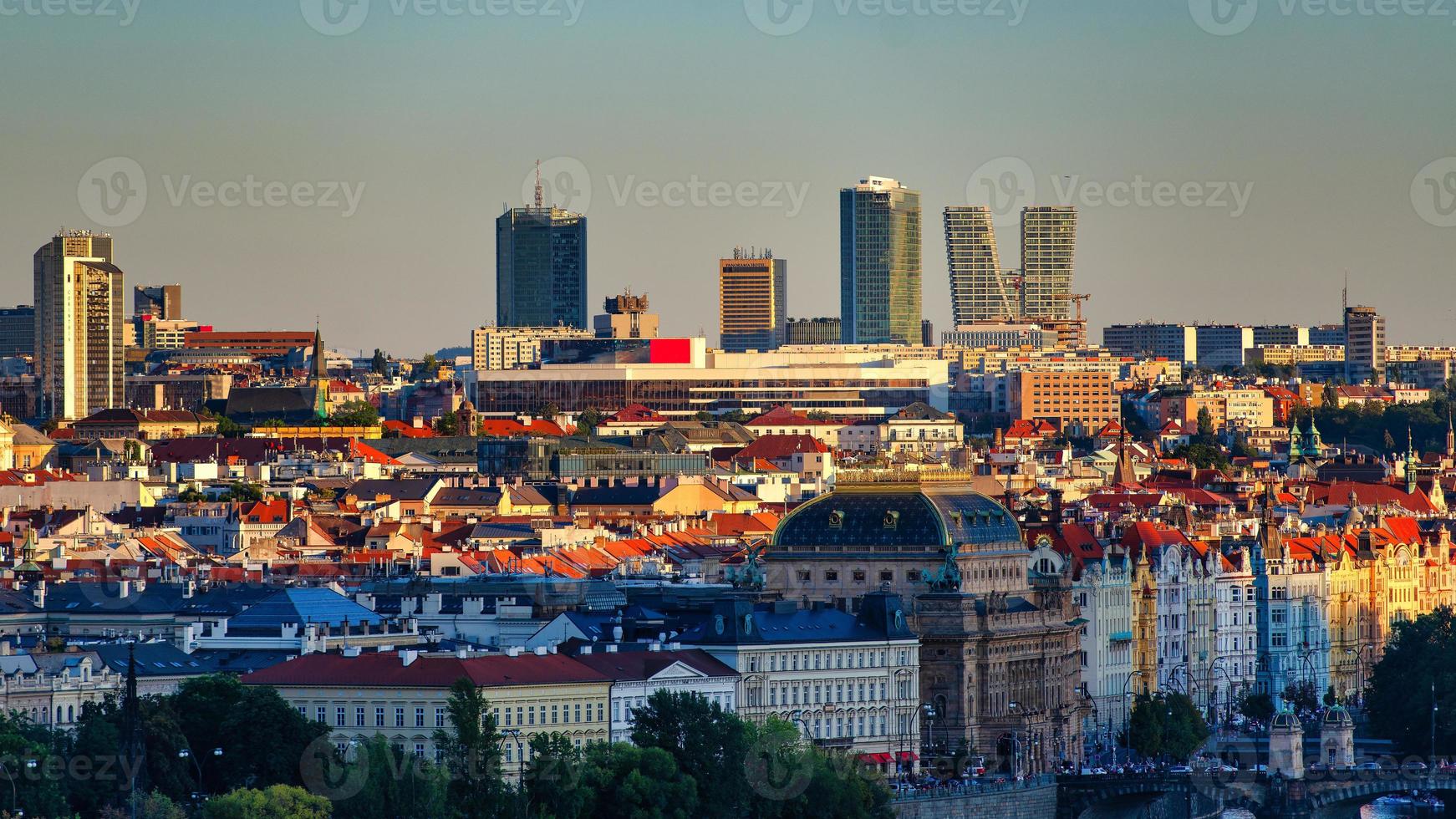 View of Prague with the City Tower and its skyscrapers photo