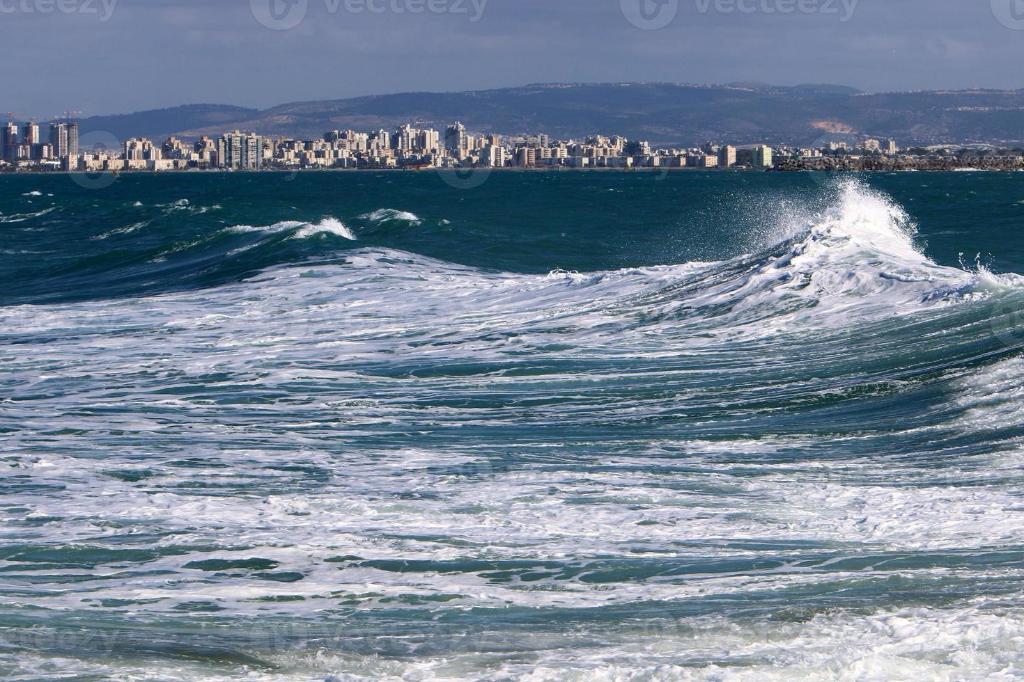 Coast of the Mediterranean Sea in the north of the State of Israel. photo