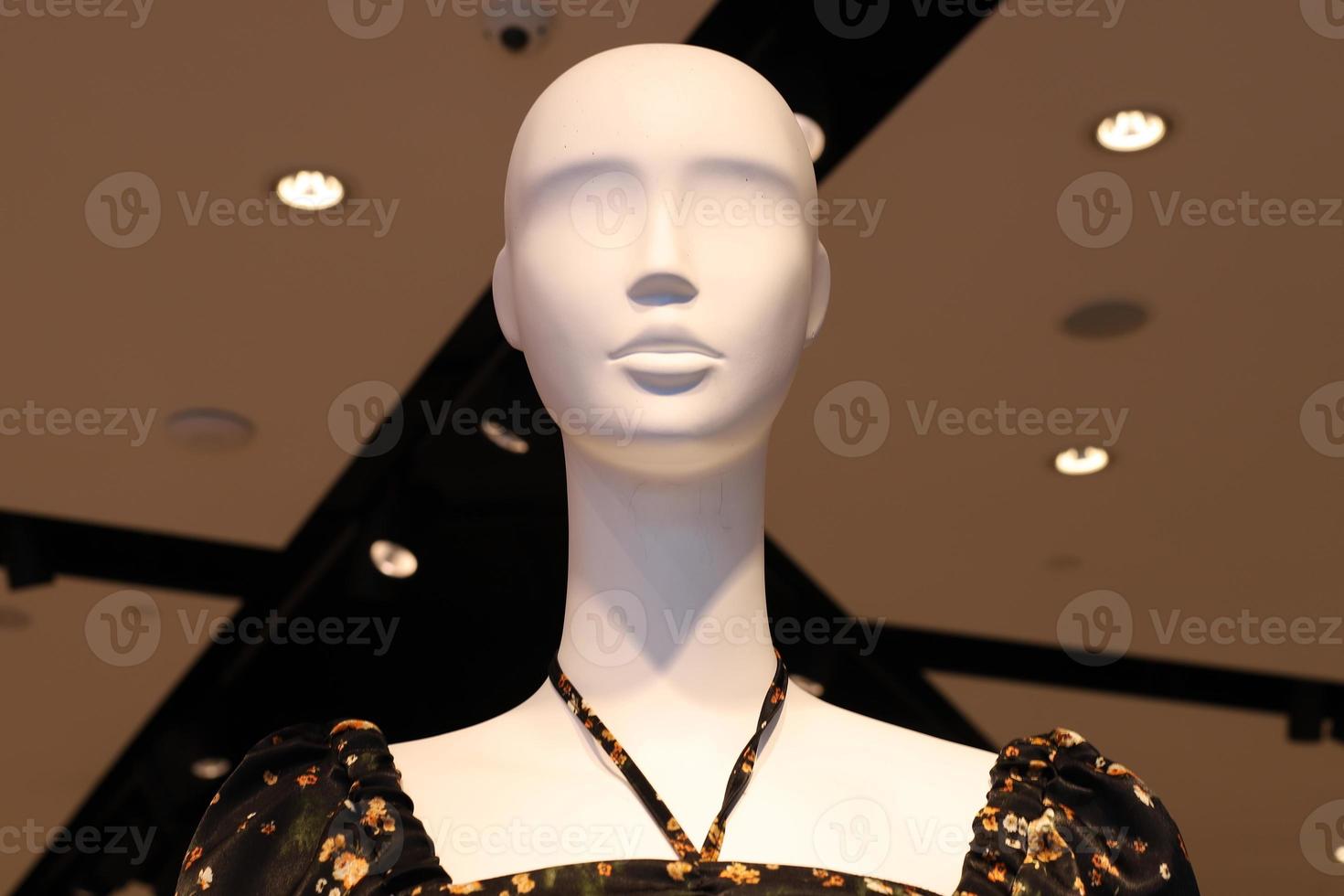 A mannequin stands on a showcase in a store. photo