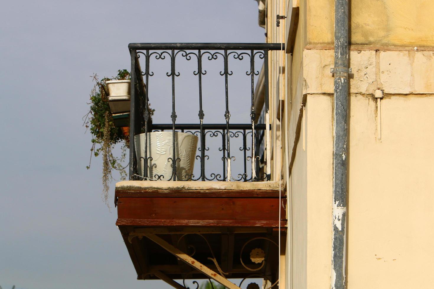 October 11, 2018 . Balcony on the facade of a large house in Tel Aviv. photo