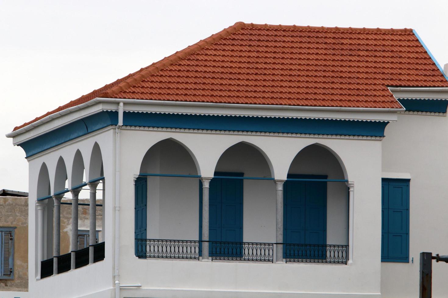 April 5, 2022 Tel Aviv city Israel. Balconies in the city of Tel Aviv in Israel. photo