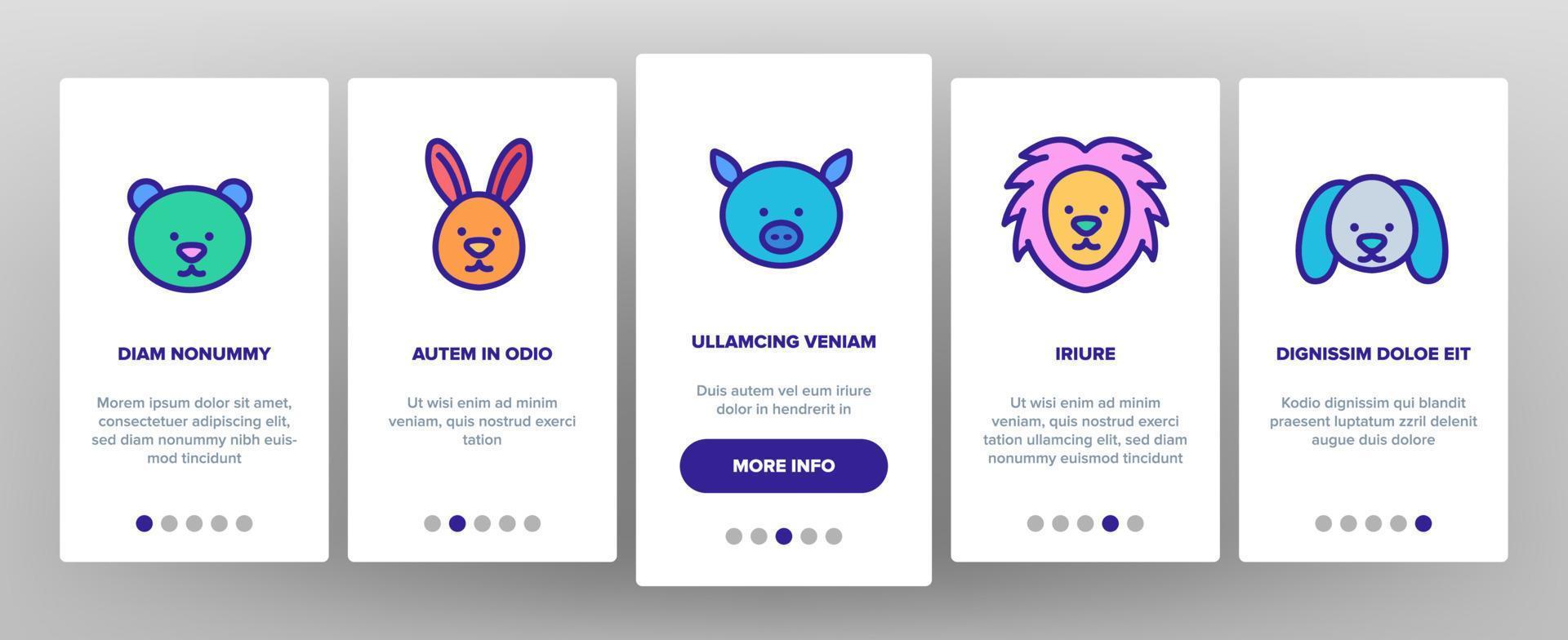 Animals Collection Wild And Farm Onboarding Set Vector