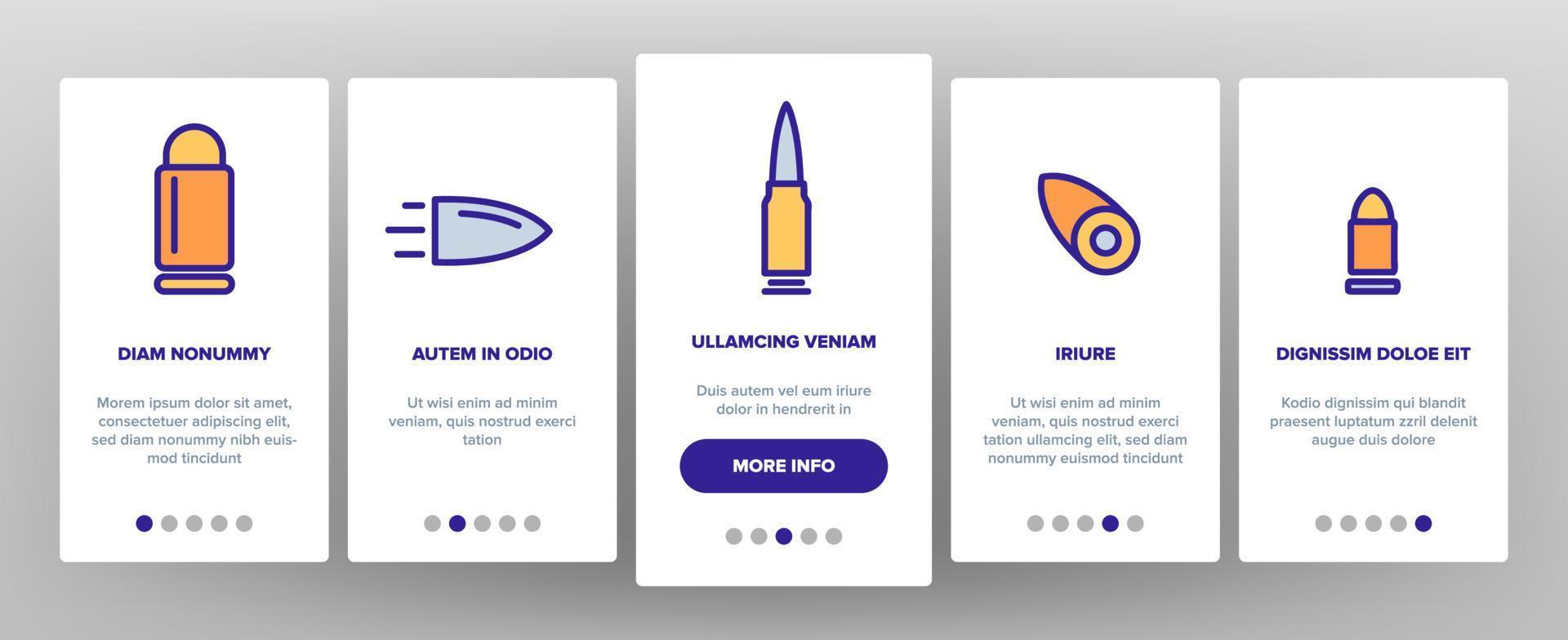 Bullet Ammunition Onboarding Icons Set Vector