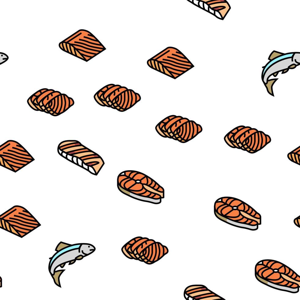 Salmon Fish Delicious Seafood Vector Seamless Pattern