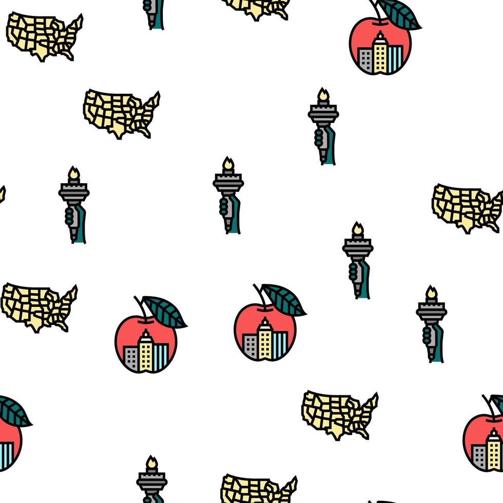 New York American City Landmarks Vector Seamless Pattern