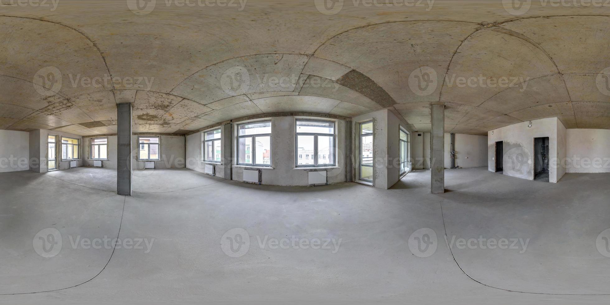 Empty room without repair. full seamless spherical hdri panorama 360 degrees in interior of white loft room office with panoramic windows in equirectangular projection photo