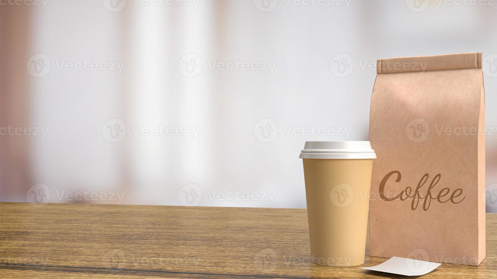 The coffee cup on wood table for hot drink concept 3d rendering photo