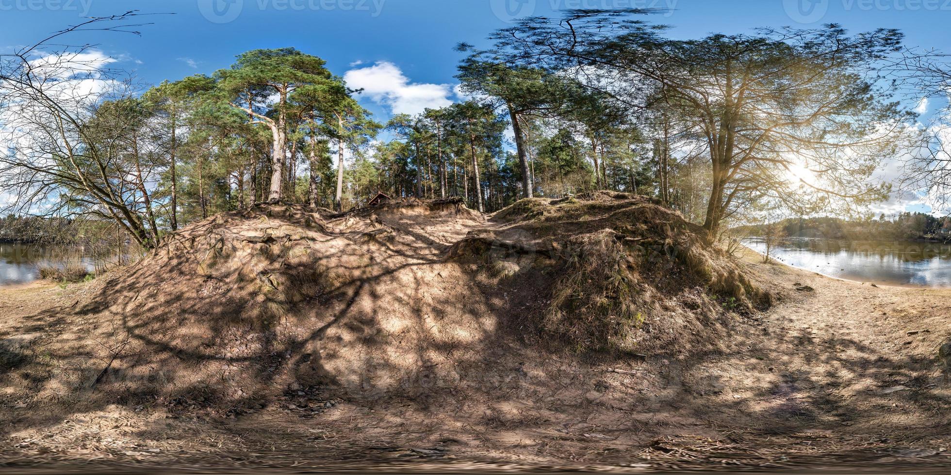 full seamless spherical panorama 360 degrees angle view on the shore of wide river neman in evening with beautiful clouds in equirectangular projection, ready VR AR virtual reality content photo