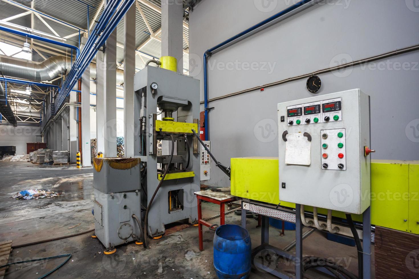 remote control panel of garbage sorting conveyor on modern waste recycling processing plant. Separate garbage collection. Storage of waste for further disposal. photo