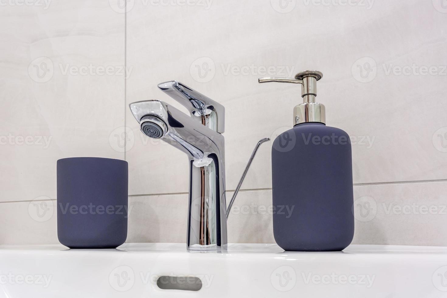 Water tap sink with faucet in expensive loft kitchen photo