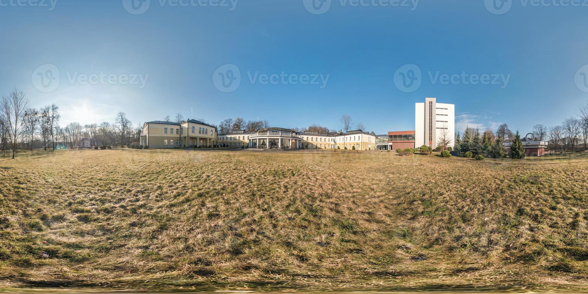 morning full seamless spherical panorama 360 degrees angle view in park of provincial town in sunny day in equirectangular projection, ready VR AR virtual reality content photo
