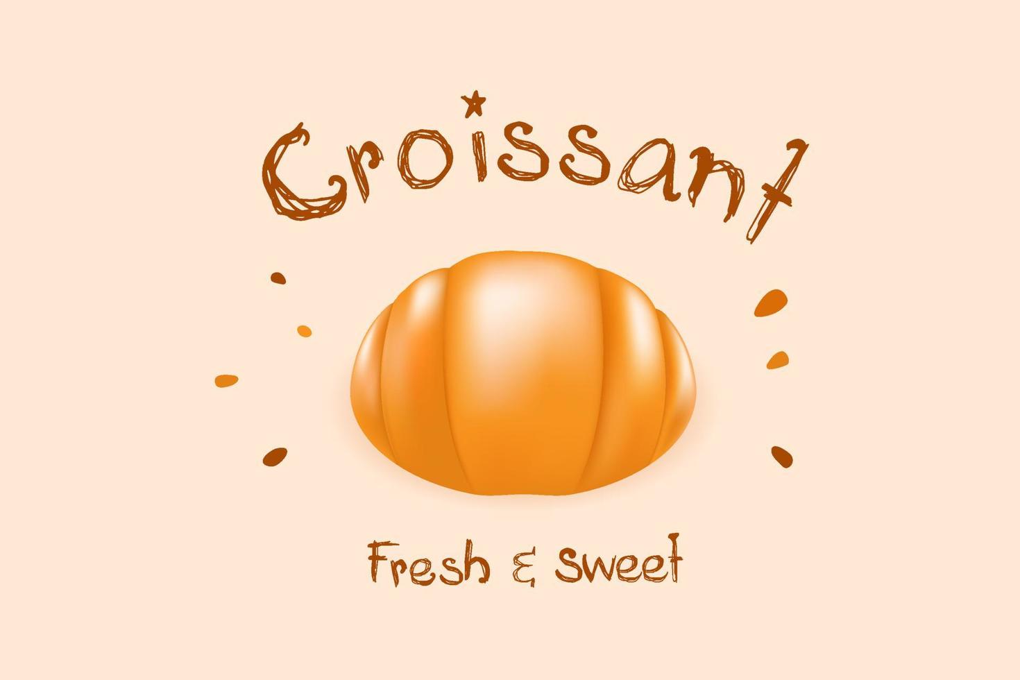 cute croissant with text earth tone color style vector illustration on egg color