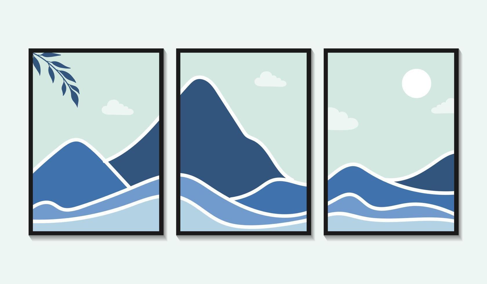 conjunto de pared de paisaje de arte. paisaje abstracto de montaña vector