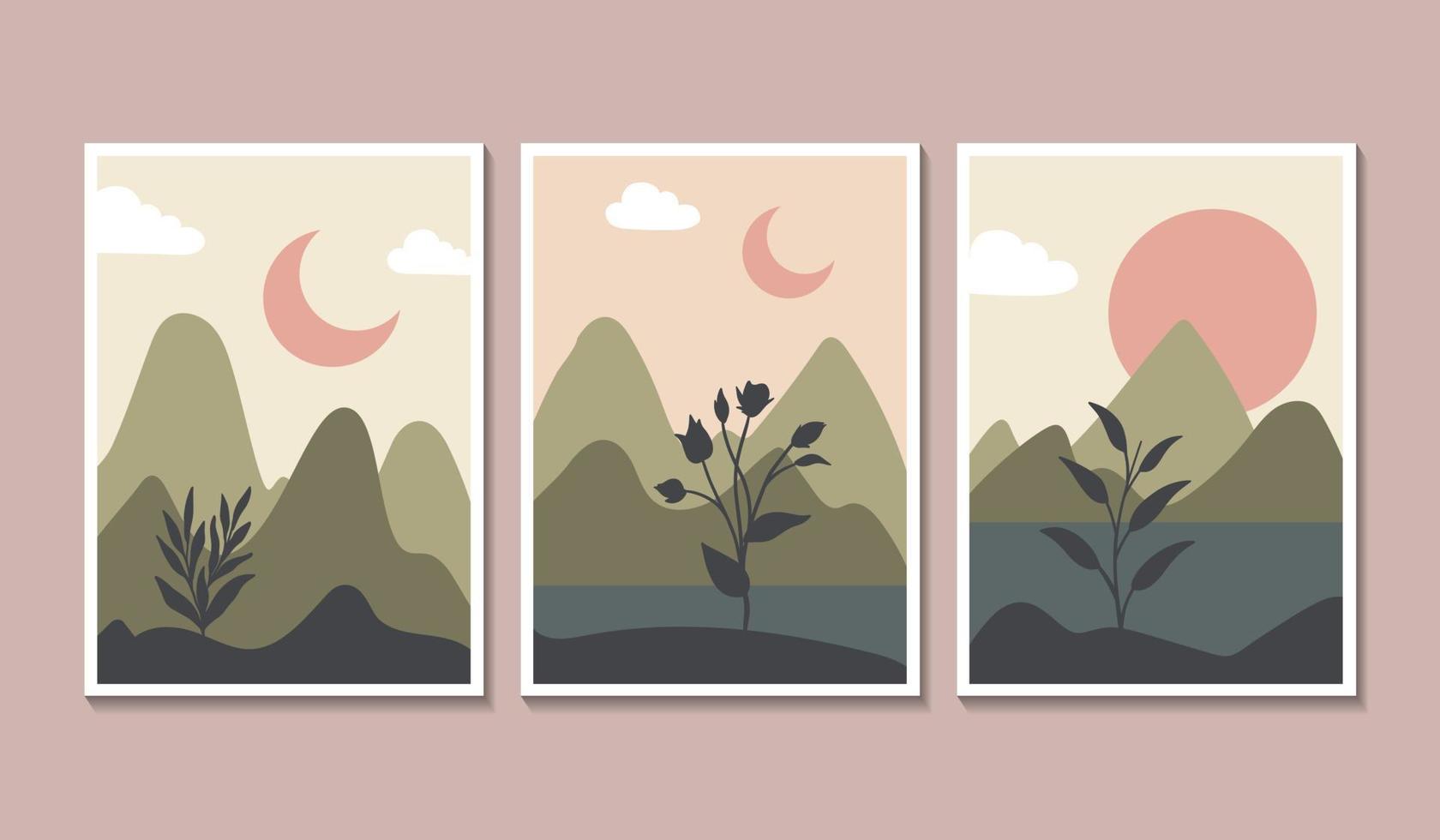 Art landscape wall set. botanical. abstract landscape vector