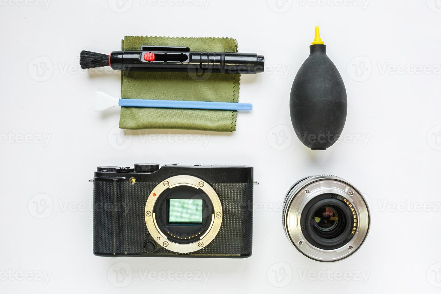 professional tools for digital APS-C dirty camera matrix sensor cleaning on white background photo