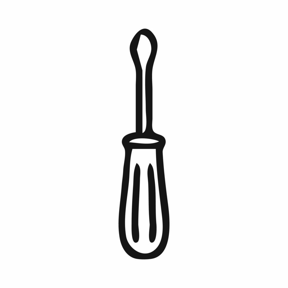 Black screwdriver on white background. Vector doodle illustration. Repair tool.