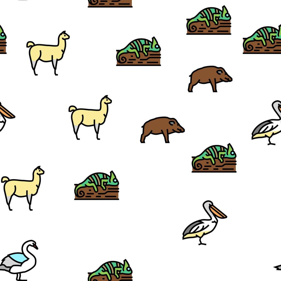 Wild Animals, Bugs And Birds Vector Seamless Pattern