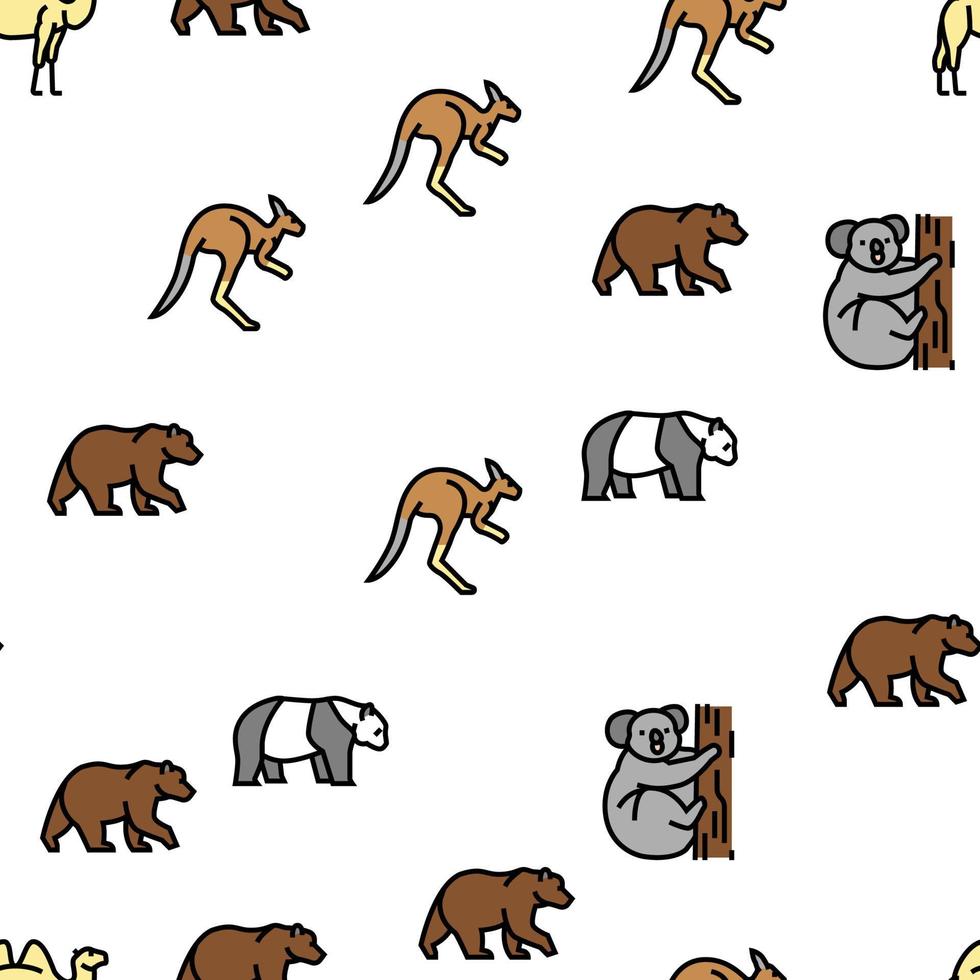 Zoo Animals, Birds And Snakes Vector Seamless Pattern