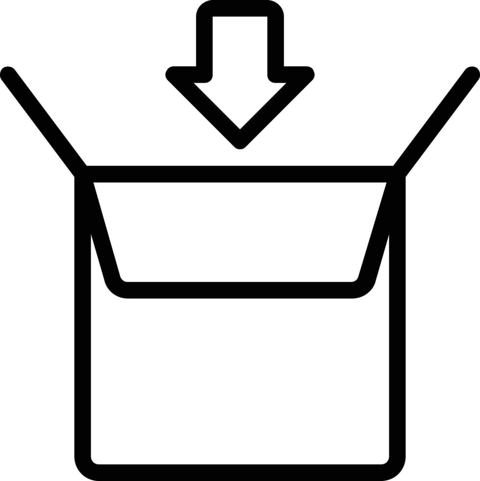 Image of an open package box with an entry arrow as an illustration of the package being packed. vector