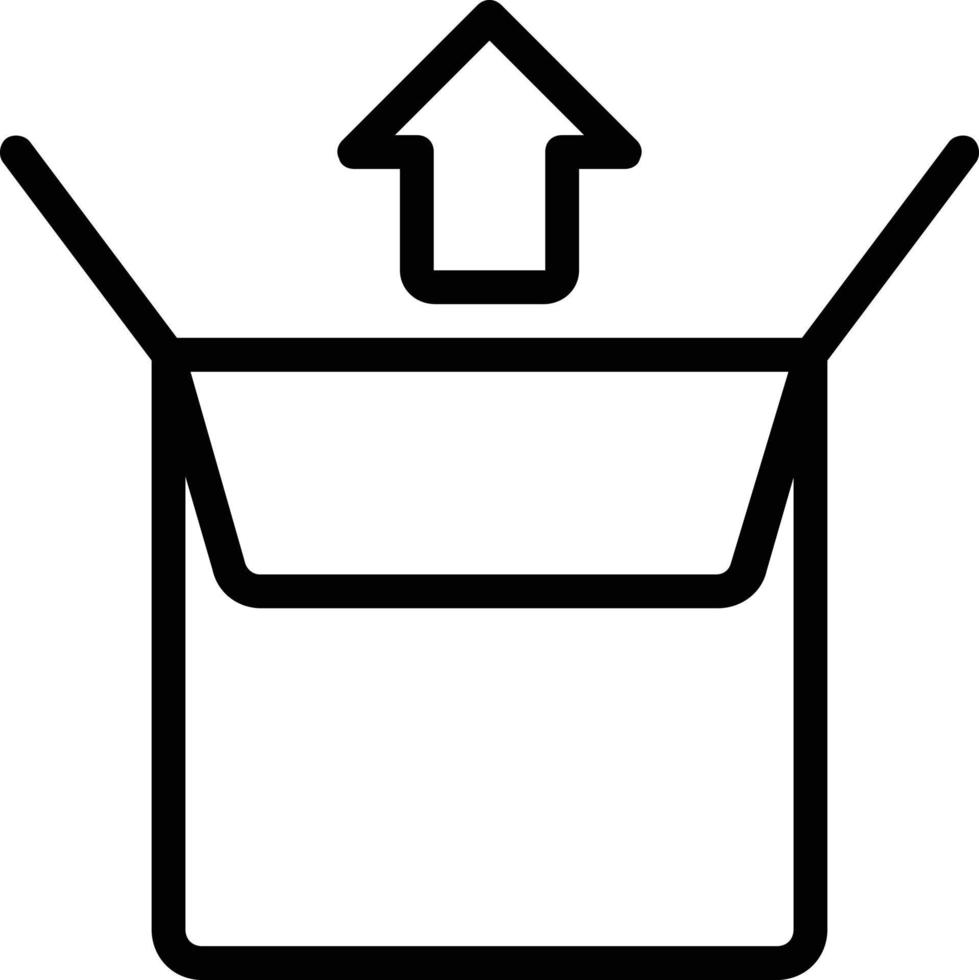 Image of an open package box with an arrow coming out as an illustration of the package being opened or unloaded. vector