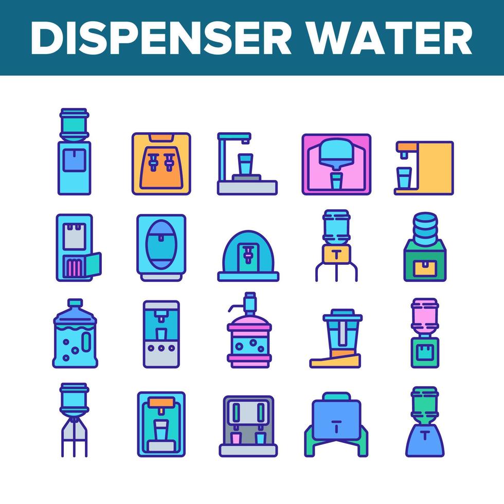 Dispenser Water Tool Collection Icons Set Vector