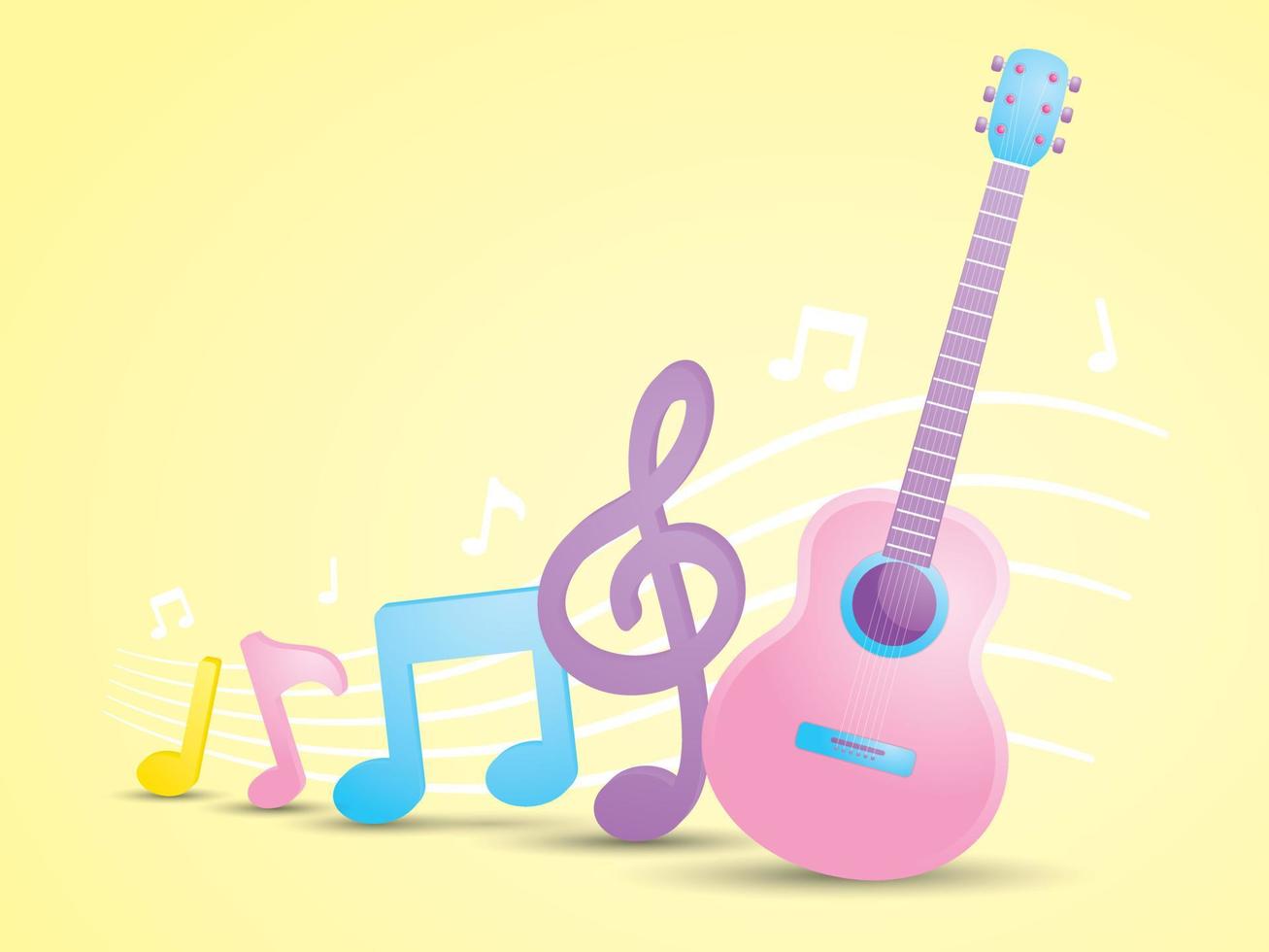 cute pastel guitar with music note graphic elements on yellow background vector