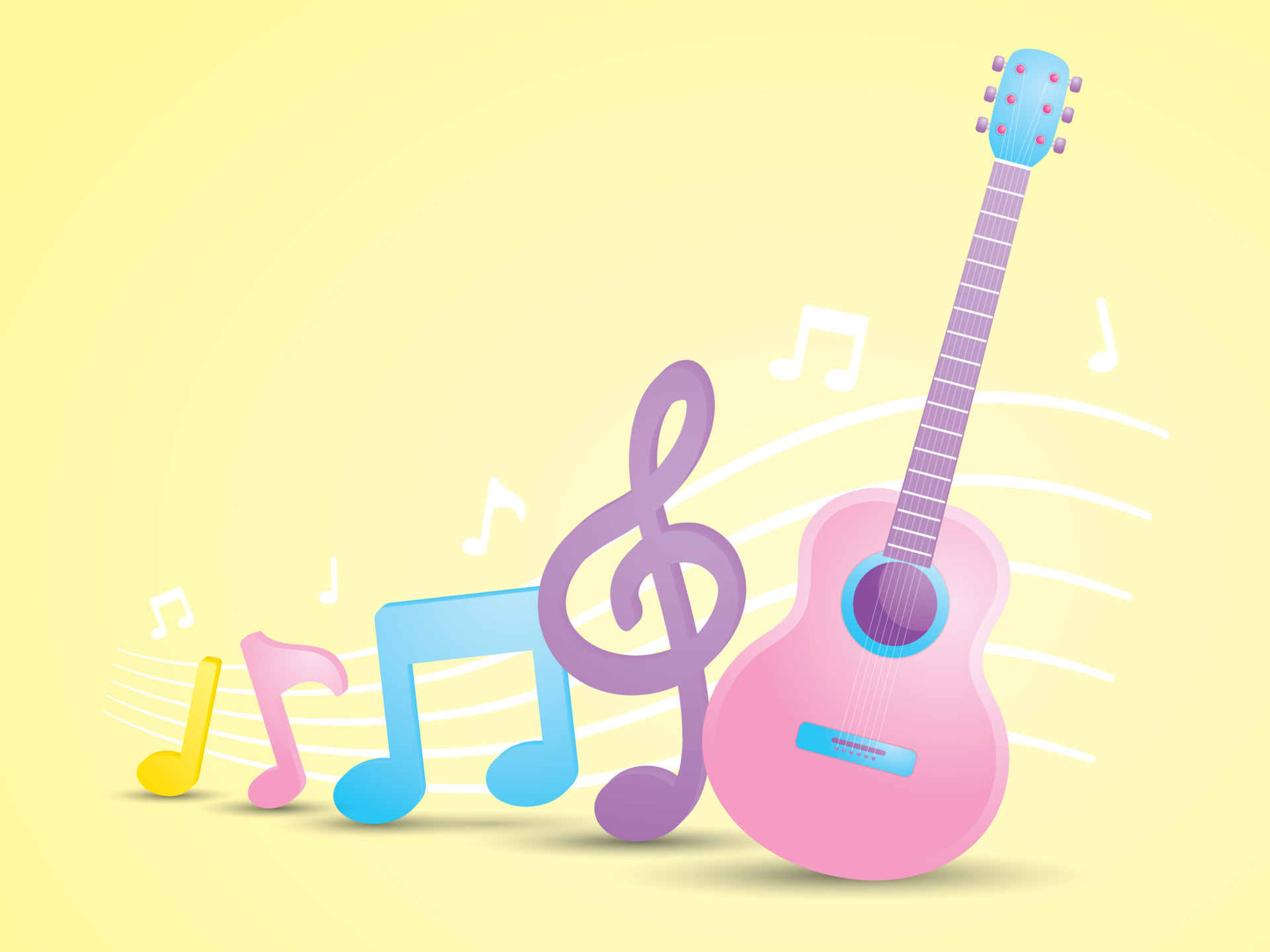 cute pastel guitar with music note graphic elements on yellow background  10017161 Vector Art at Vecteezy