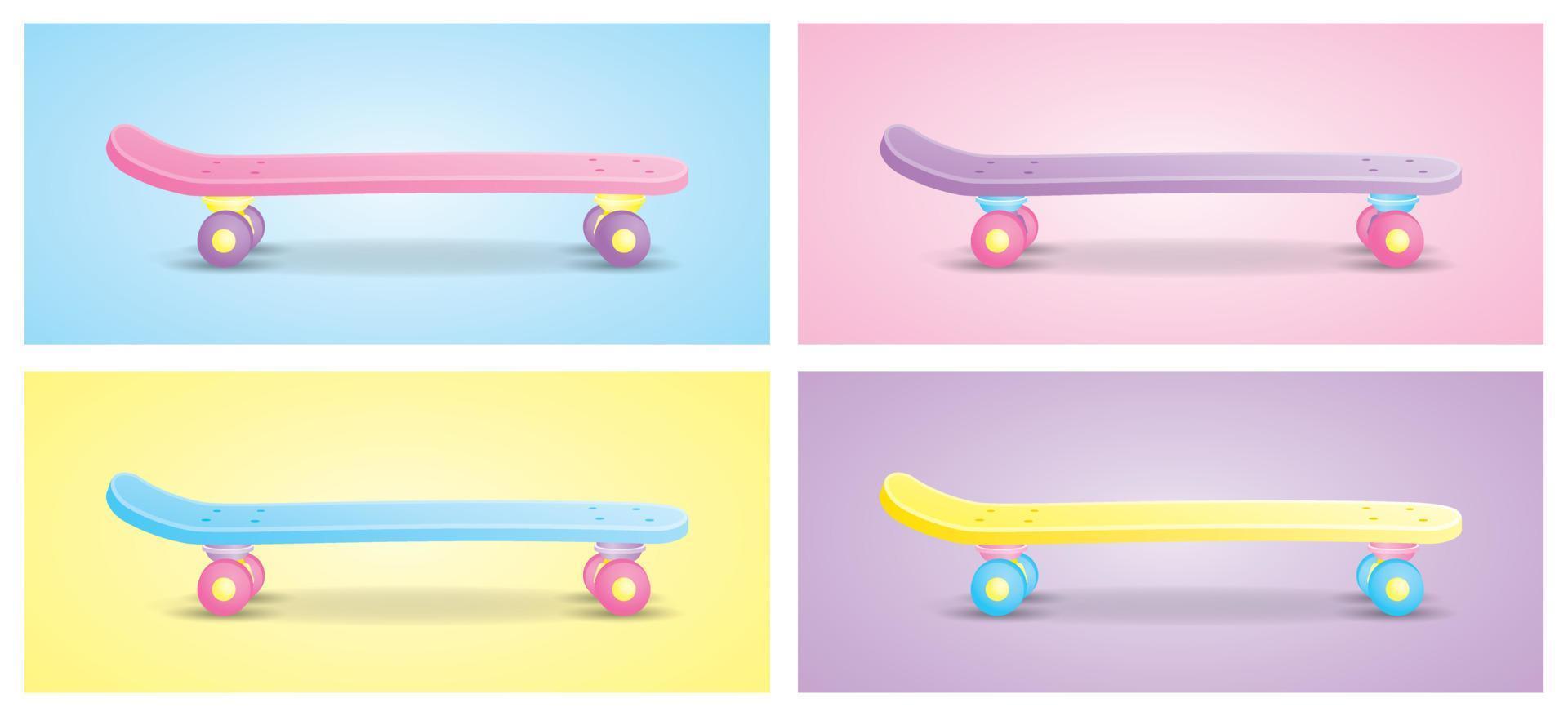 cute girly pastel skatebord illustration vector collection