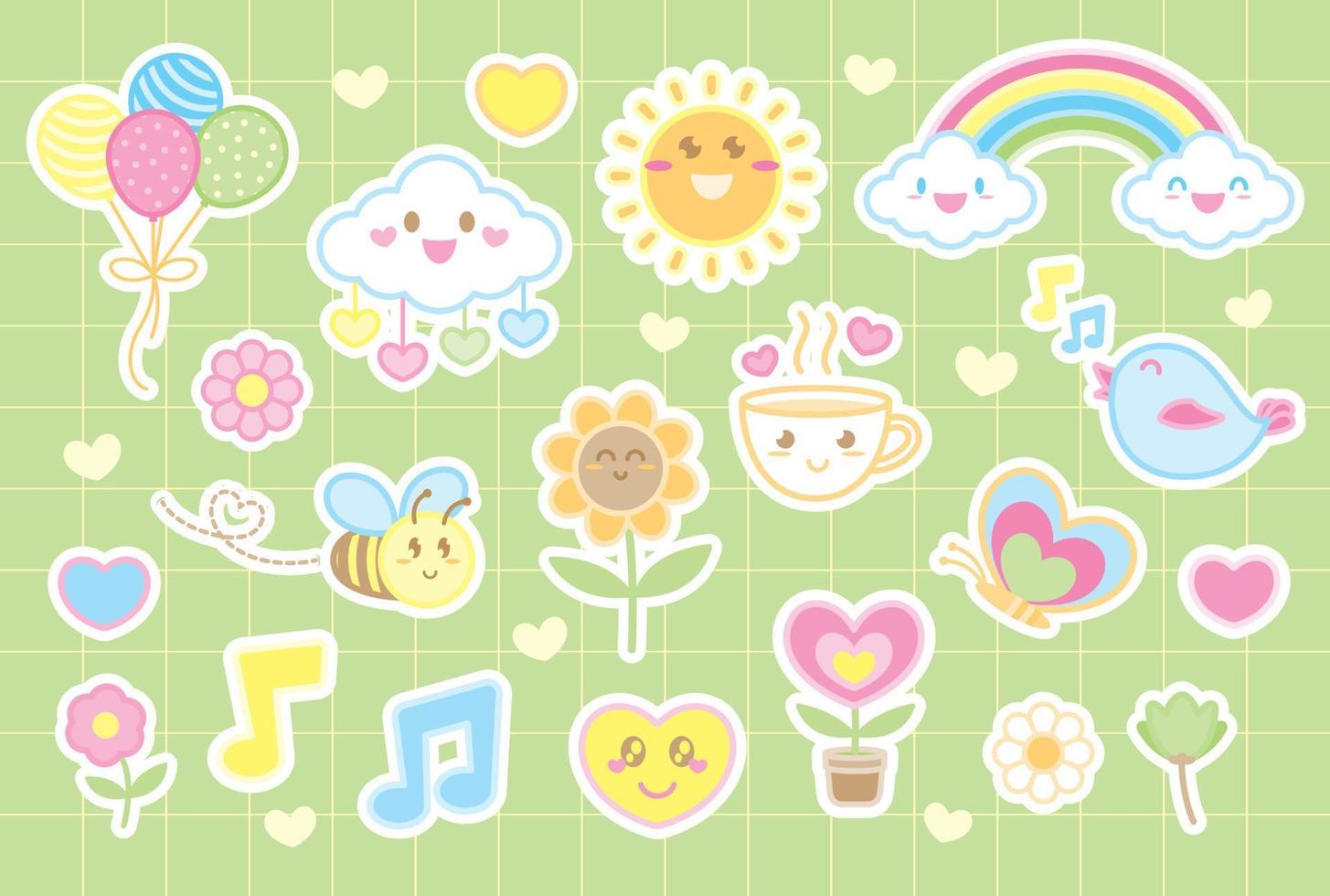 vector de ilustración de elementos gráficos de estilo kawaii lindo en tema de emoción feliz