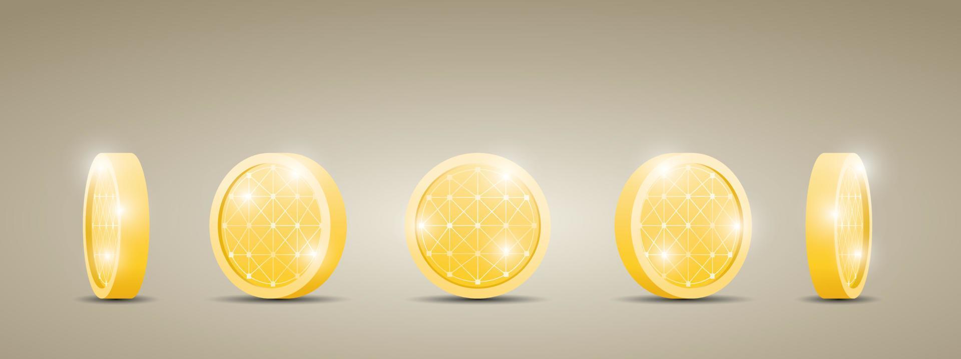 moneda de oro de lujo o token en diferentes vistas vector de ilustración 3d