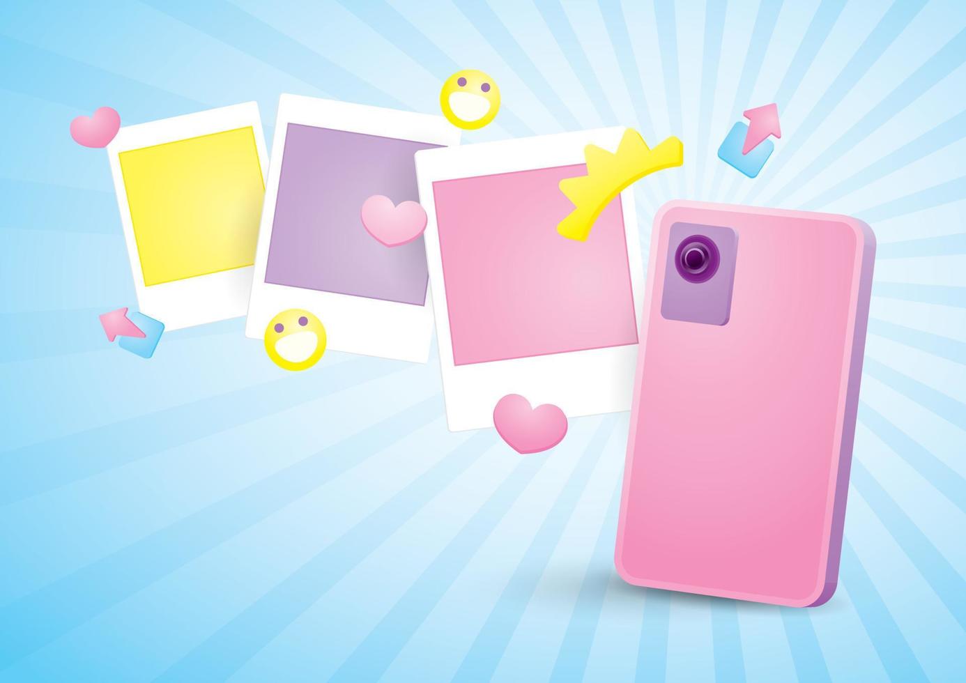 cute 3d illustration vector of phone photography with social media elements