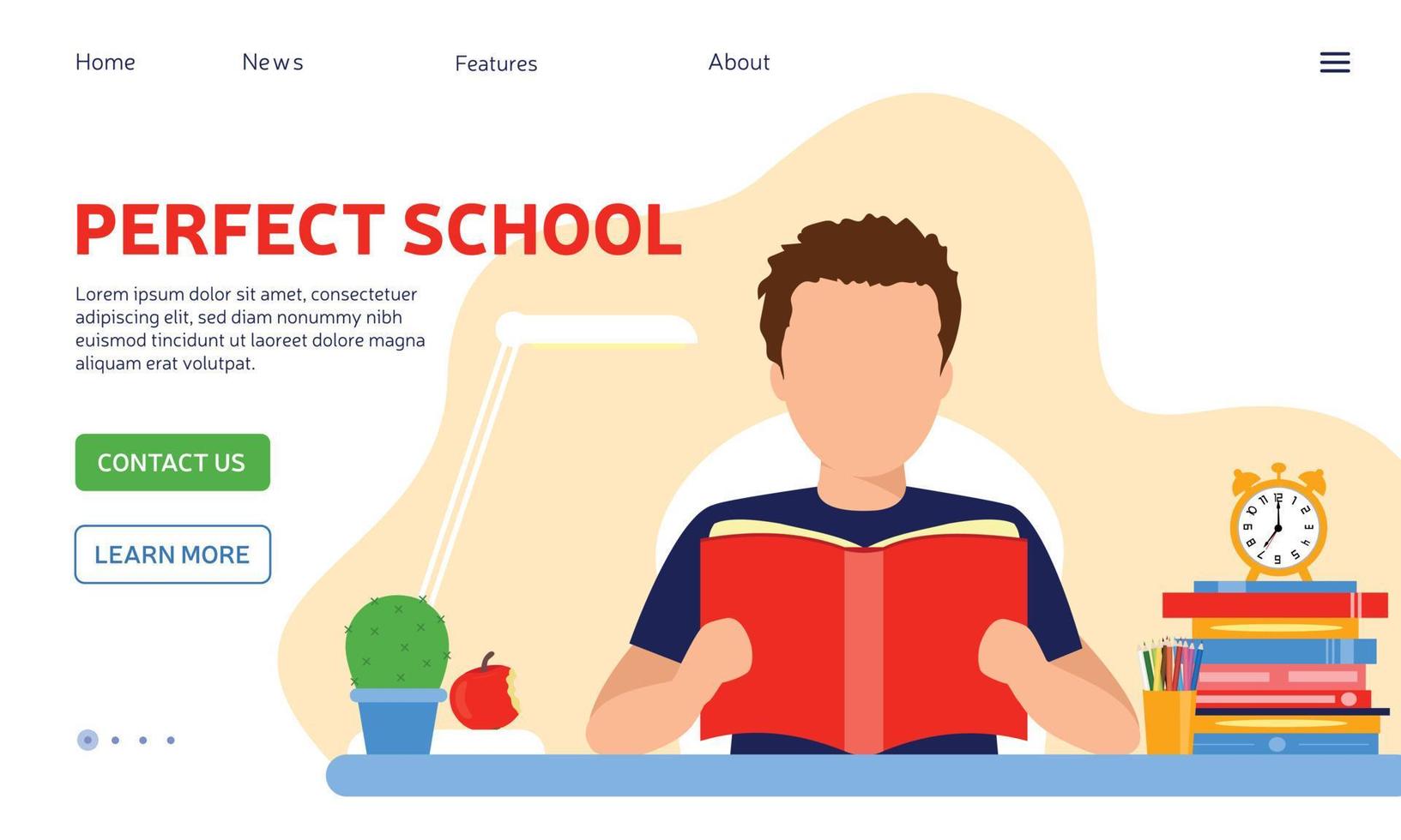 Studying, education, learning, back to school, student, stationery concept. Vector illustration for poster, banner, website. Web page design template for Art School, studio, course, creative kids.