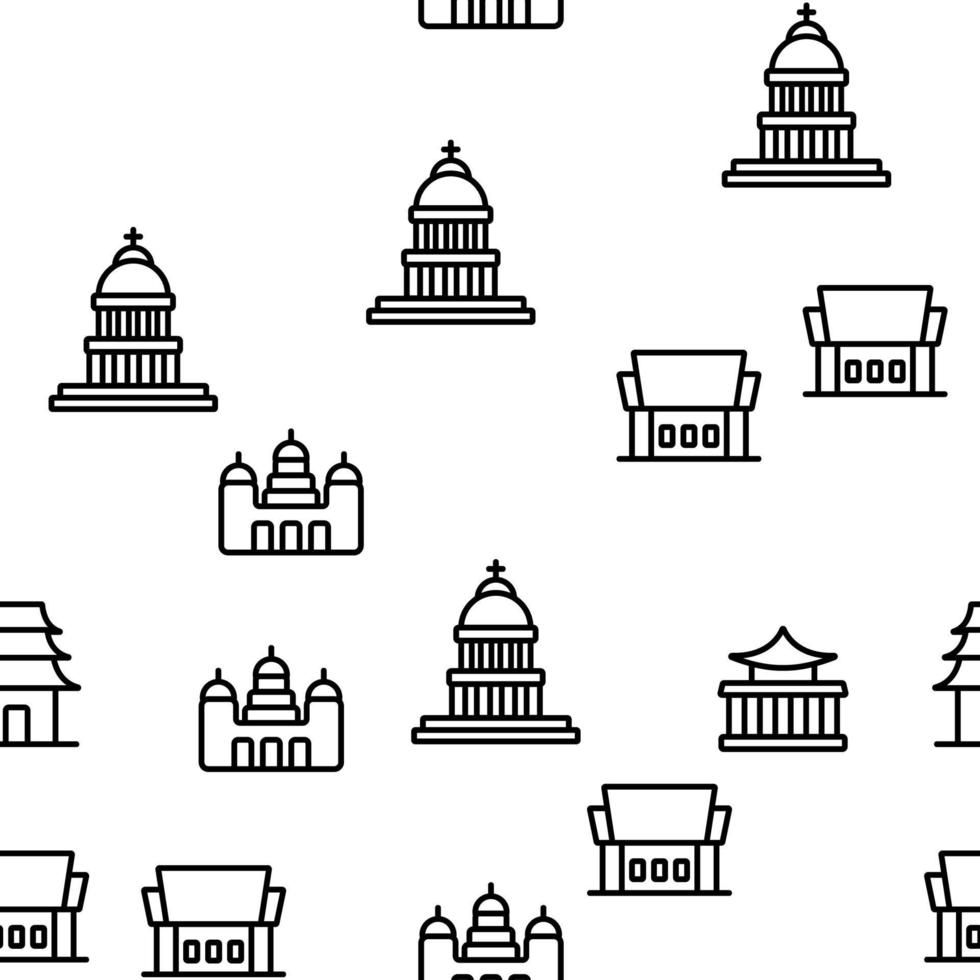 Temple Architecture Building Vector Seamless Pattern