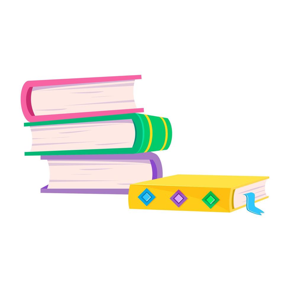 A stack of colorful cartoon books. Vector clip art for bookshop, school design and more.